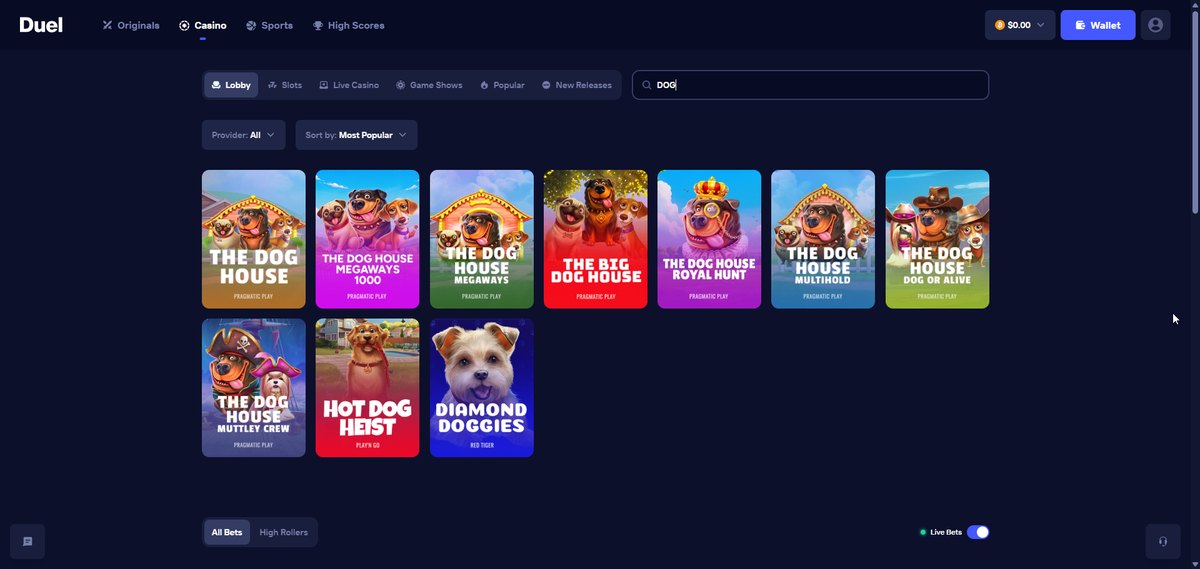 Duel lobby: a search for Dog House titles