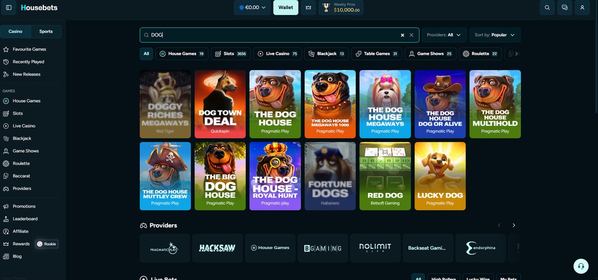 Housebets lobby: a search for Dog House titles