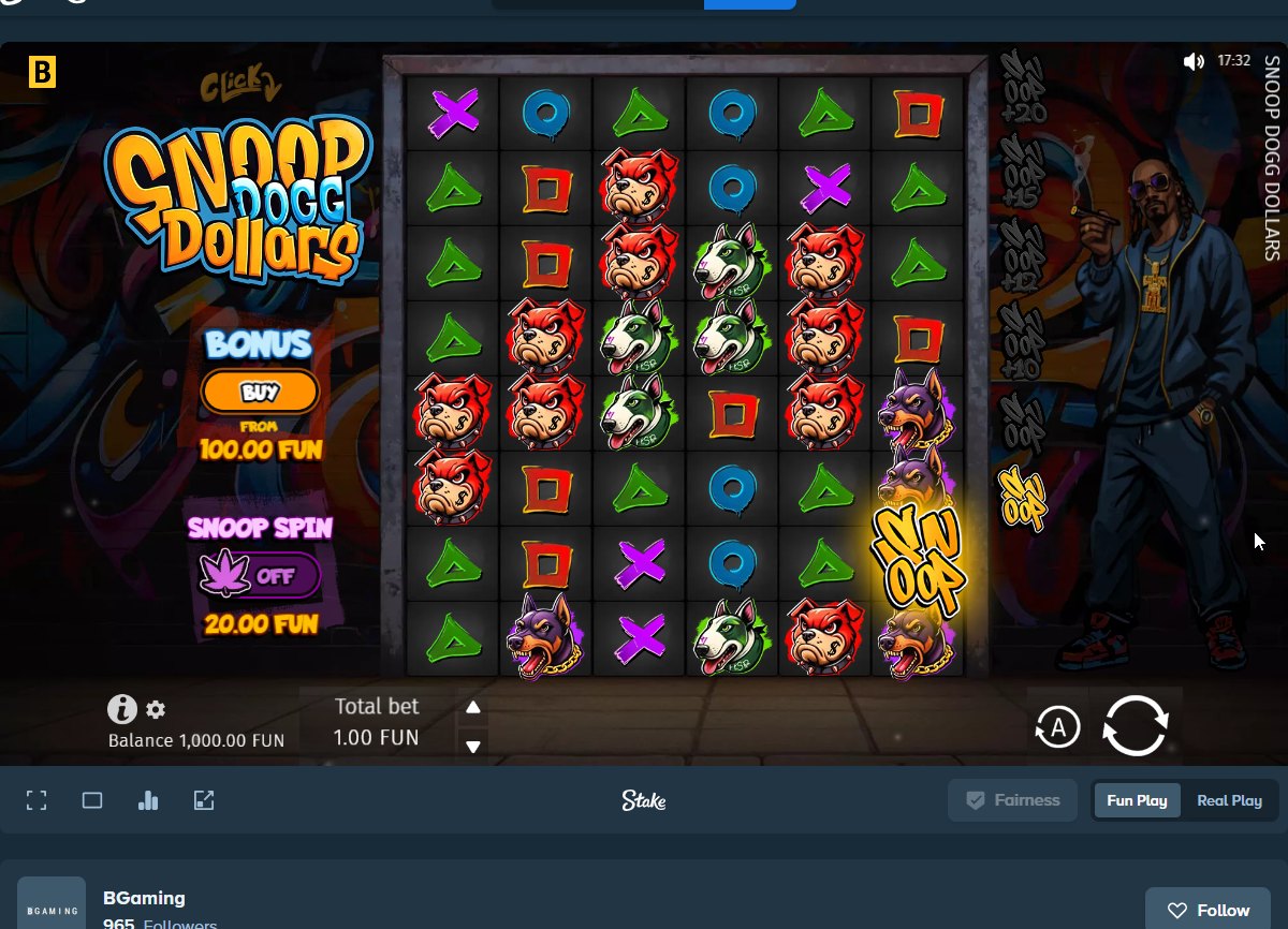 Snoop Dogg Dollars by BGaming: the cluster grid in the base game