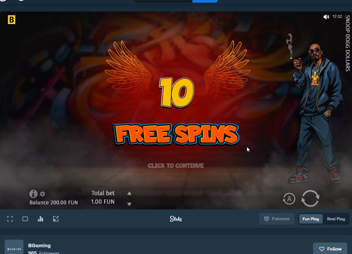 Snoop Dogg Dollars: ten free spins awarded