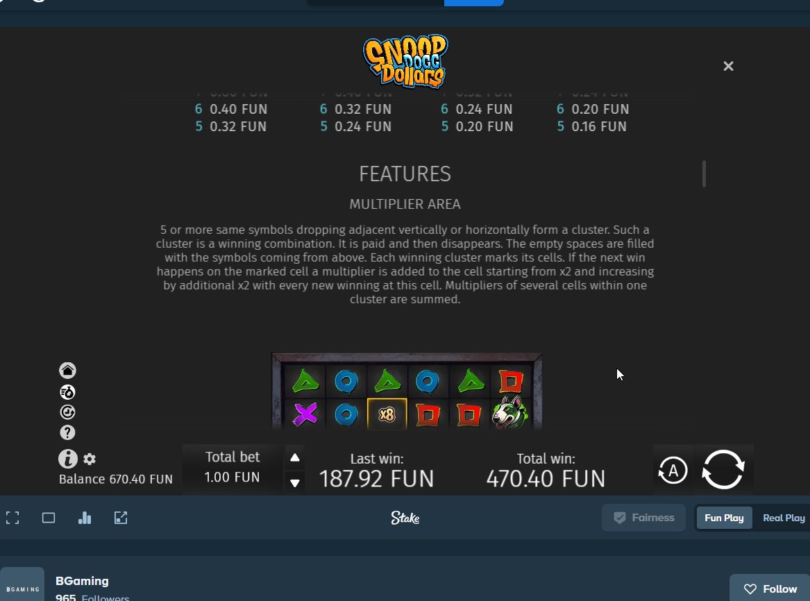 Snoop Dogg Dollars rules: how the multiplier area builds up on winning cells