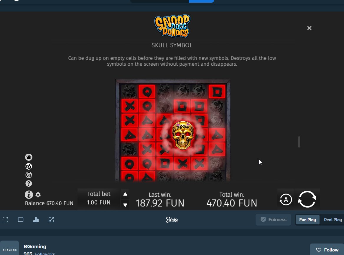 Snoop Dogg Dollars rules: the skull symbol clearing the low symbols