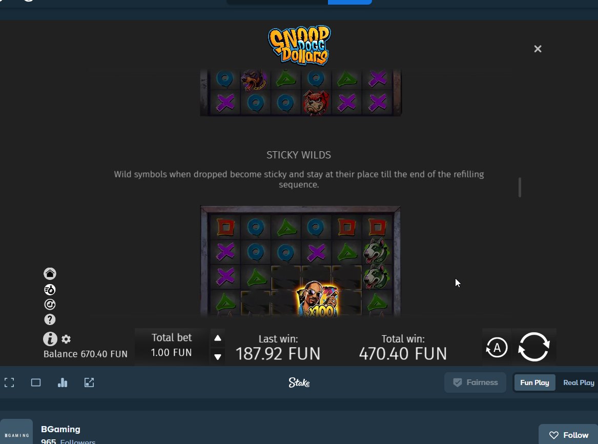 Snoop Dogg Dollars rules: sticky wilds during the refill sequence