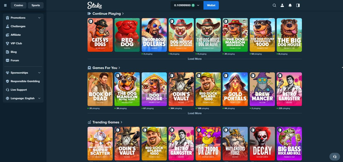 The Stake lobby with its dog-themed slot section
