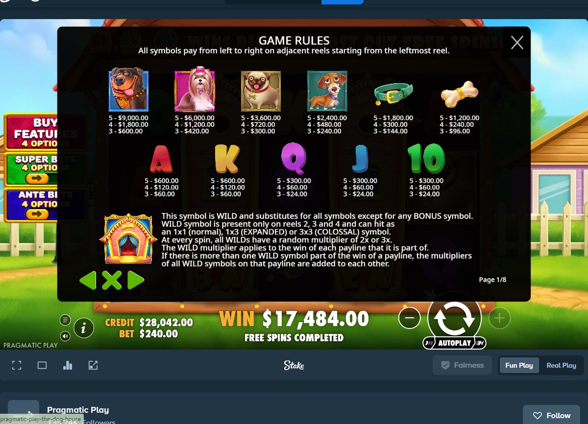The Big Dog House game rules: the three wild sizes=