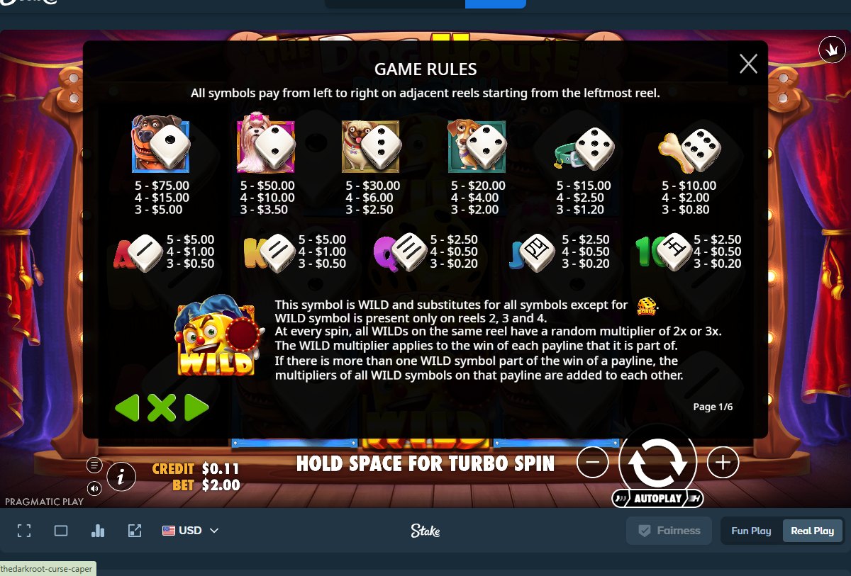 The Dog House Dice Show game rules: dice symbol payouts and the wild