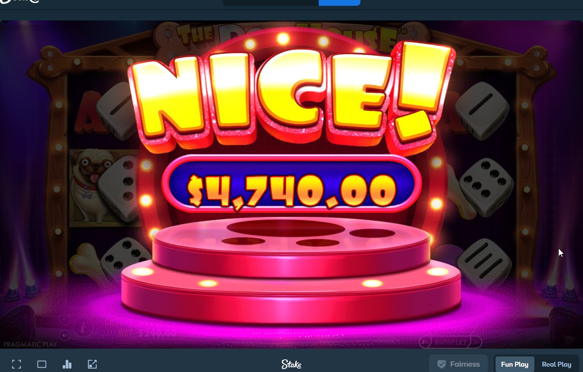 The Dog House Dice Show: a win celebration screen