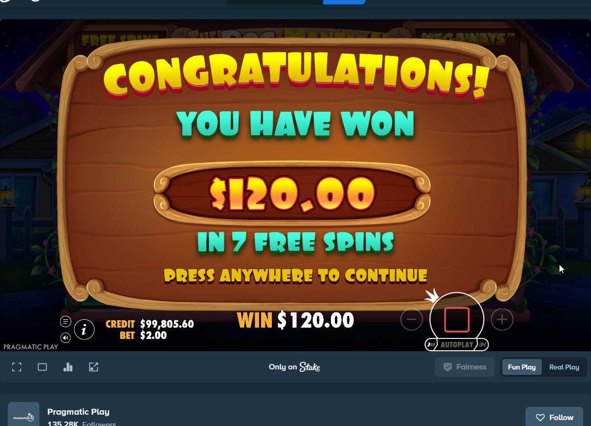The Dog House Mansion Megaways: the total won from a seven-free-spin round