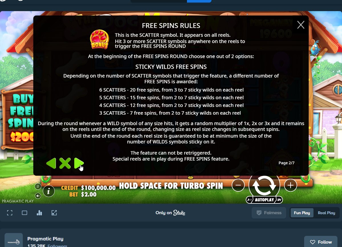 The Dog House Mansion Megaways rules: the Sticky Wilds free-spins table