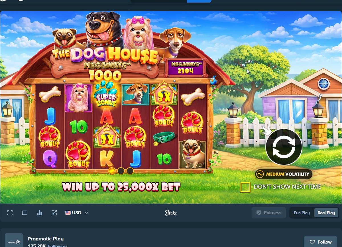 The Dog House Megaways 1000: scatters landing, with the 25,000x ceiling on screen