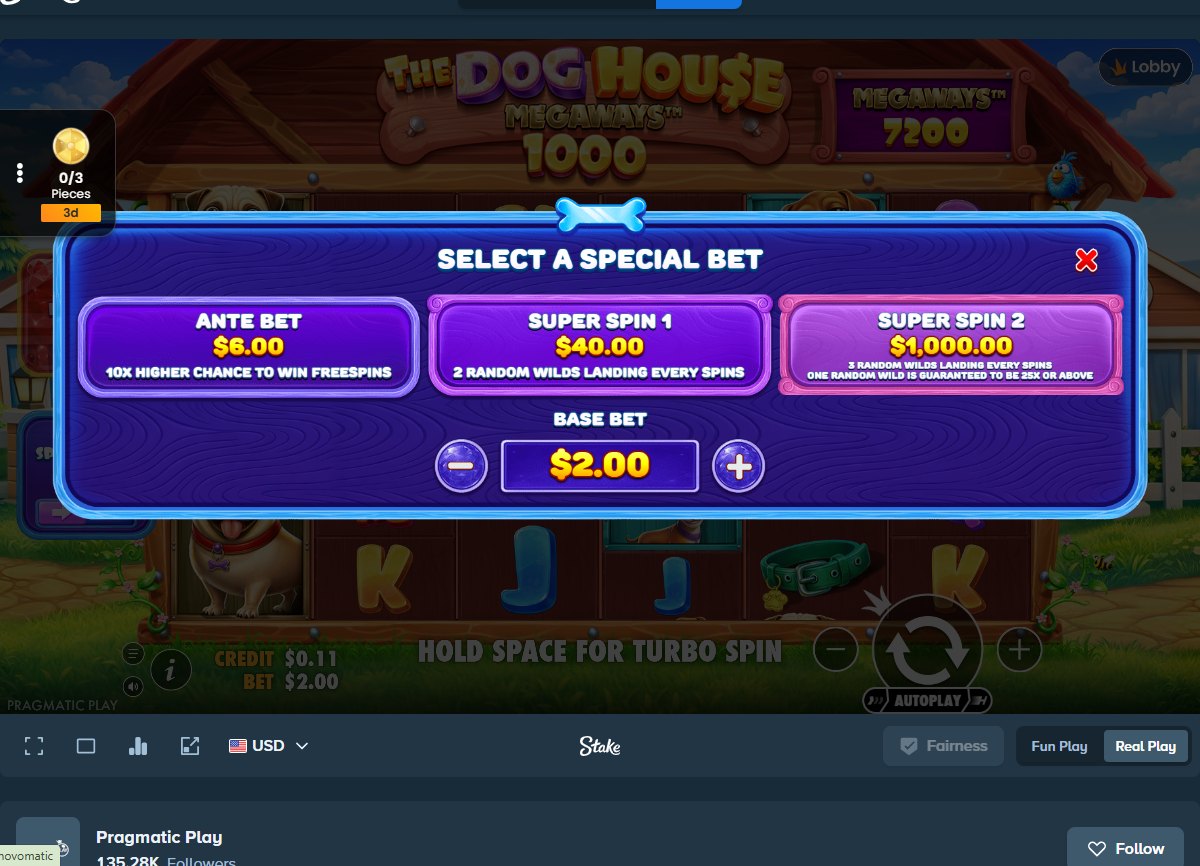 The Dog House Megaways 1000: the Ante Bet and Super Spin options