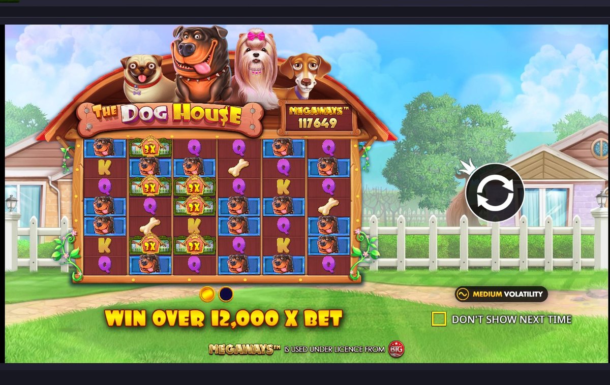 The Dog House Megaways base game: six reels with the Megaways counter