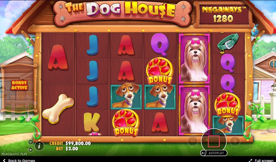 The Dog House Megaways: bonus scatters landing across the six reels