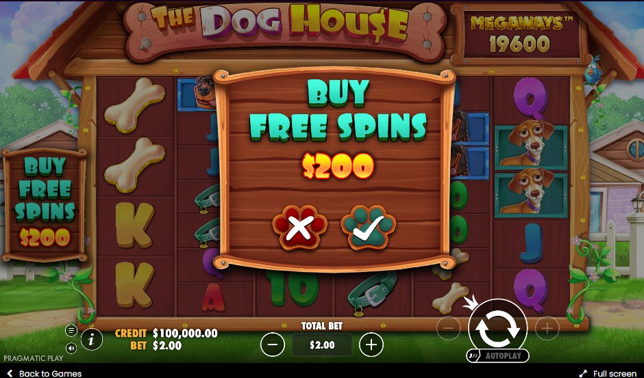 The Dog House Megaways: the Buy Free Spins panel