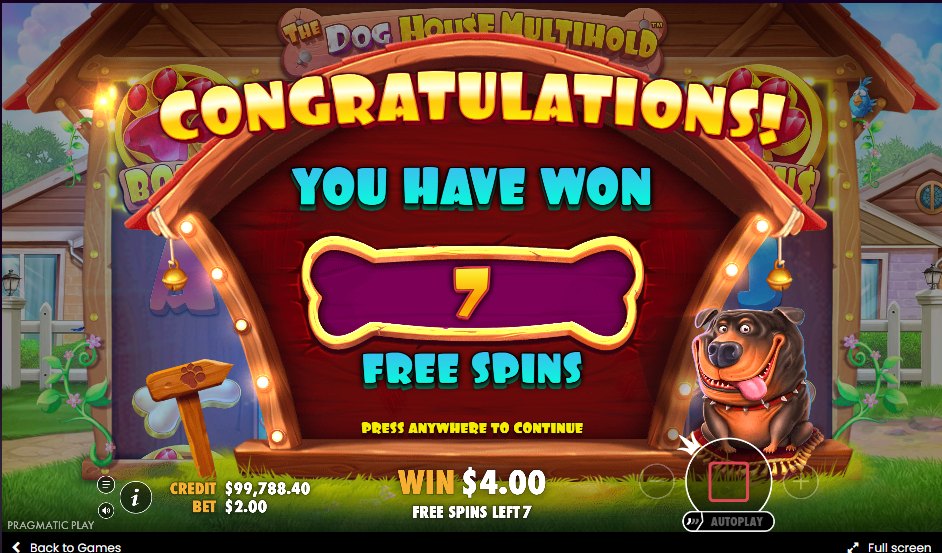 The Dog House Multihold: the free-spin count awarded at the trigger