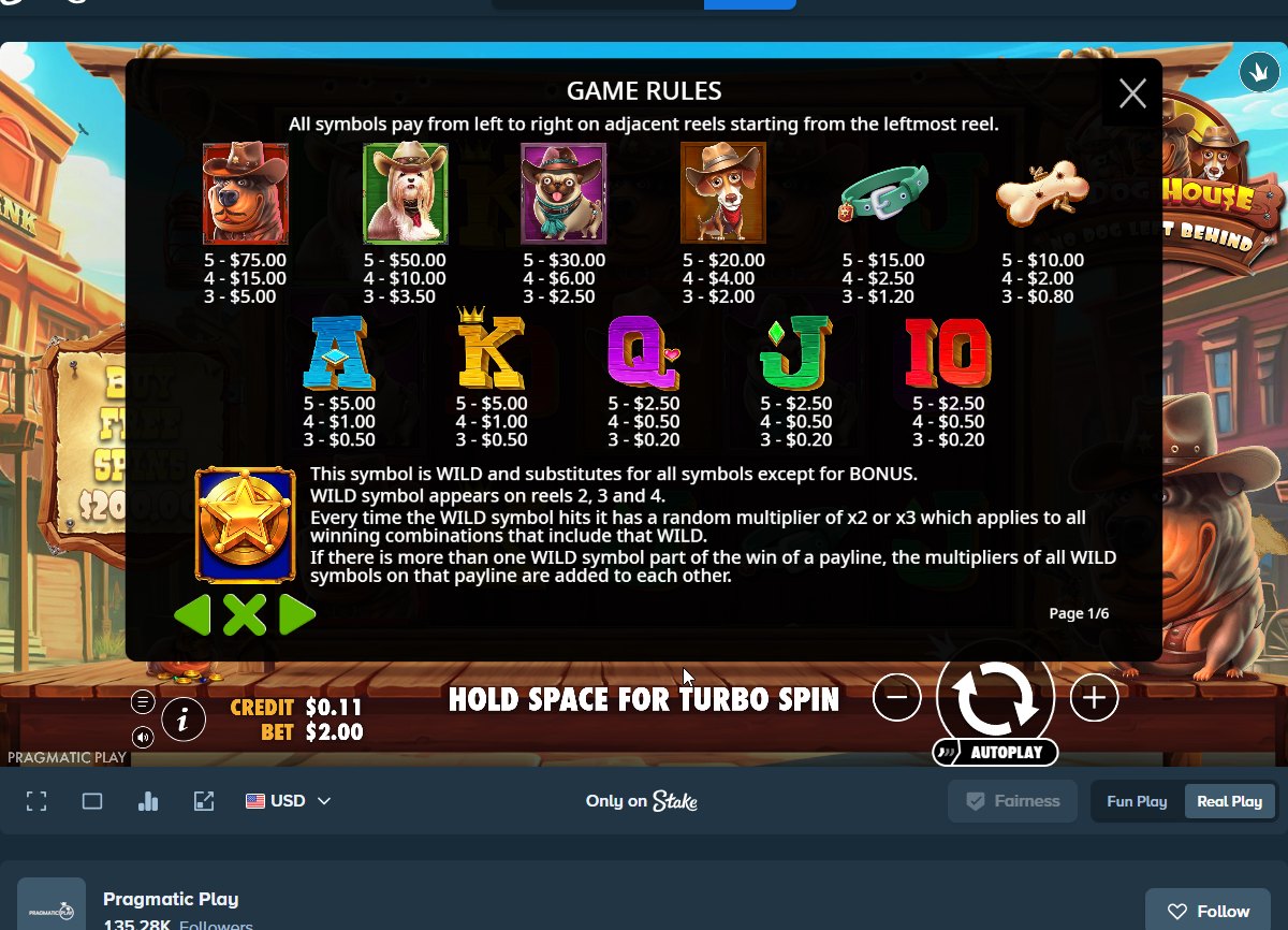 The Dog House No Dog Left Behind game rules: symbol payouts and the star wild