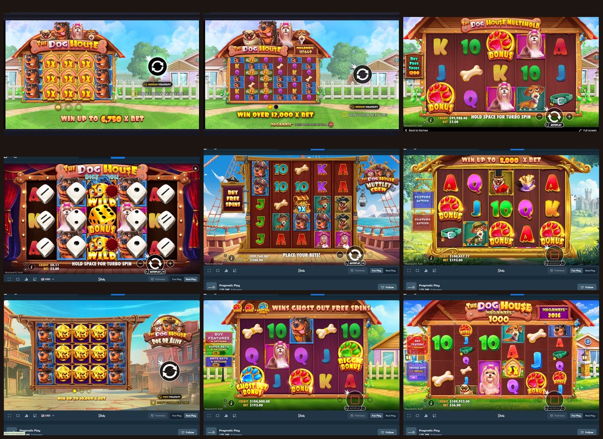 All nine games in the Dog House series by Pragmatic Play, side by side